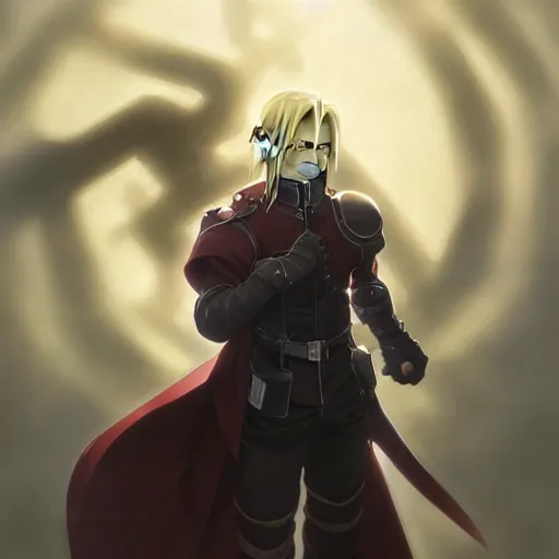 Image similar to Edward Elric from Fullmetal Alchemist, fantasy, intricate, elegant, highly detailed, digital painting, artstation, concept art, matte, sharp focus, illustration, art by Artgerm and Greg Rutkowski and Alphonse Mucha