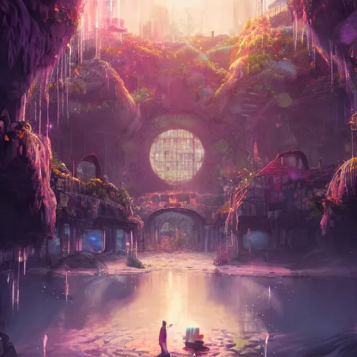 Image similar to a utopian city, filled with fauna, with bubbles floating around everywhere, dynamic lighting, fantasy concept art, trending on art station, stunning visuals, creative, cinematic, ultra detailed