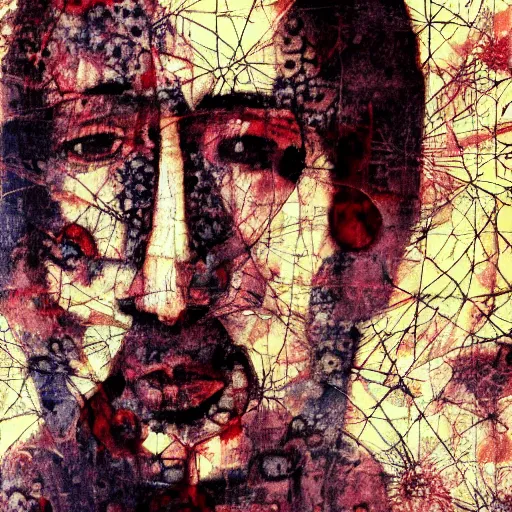 Prompt: yoshitaka amano blurred and dreamy realistic three quarter angle portrait of a nicolas cage, junji ito abstract patterns in the background, satoshi kon anime, noisy film grain effect, highly detailed, renaissance oil painting, weird portrait angle, blurred lost edges