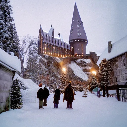 Prompt: christmas morning on hogwarts, sharp focus, analog film