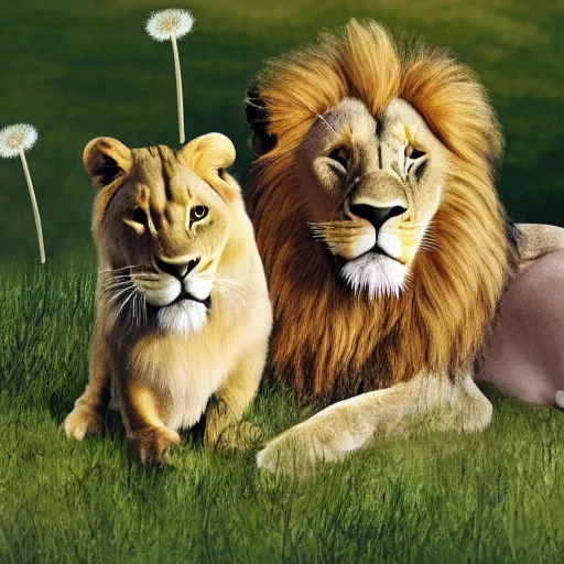 Prompt: dandelion and dan the lion