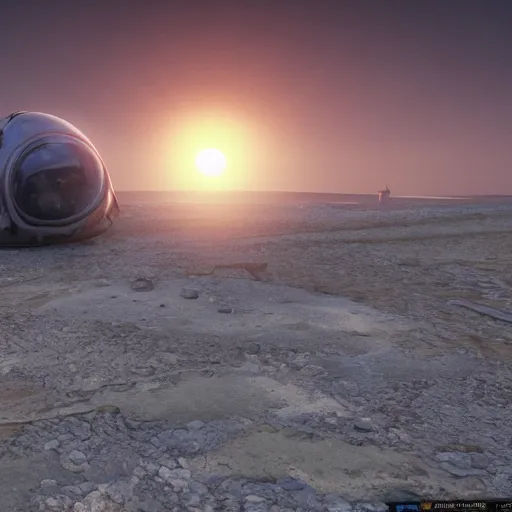 Prompt: hyper realistic, photorealistic render, volumetric lighting, crashed alien spacecraft, sunrise, highly detailed, post apocalyptic, beaches, abandoned, ridley scott style 1 6 : 9