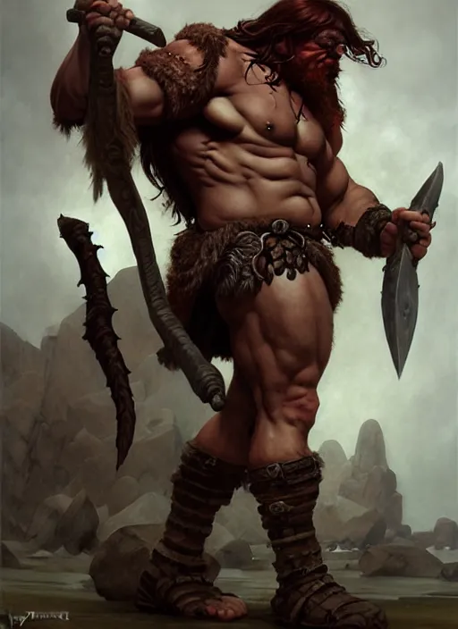 Image similar to barbarian, full body, savage, realistic, dnd character art portrait, dark fantasy art, matte fantasy painting, deviantart artstation, by jason felix by steve argyle by tyler jacobson by edgar maxence and caravaggio and michael whelan and delacroix