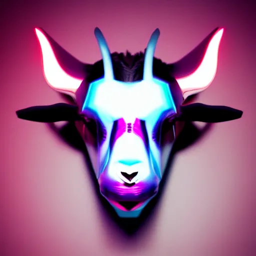 Image similar to synthwave demonic goat face with neon horns, detailed face, sharp focus, synthwave art, aesthetic, octane render, raw, cinematic, white background