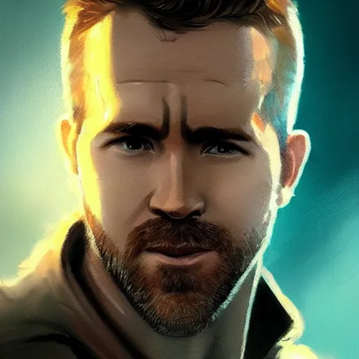 Image similar to “ portrait of ryan reynolds by greg rutkowski, young, attractive, highly detailed portrait, scifi, digital painting, artstation, concept art, smooth, sharp foccus ilustration, artstation hq ”