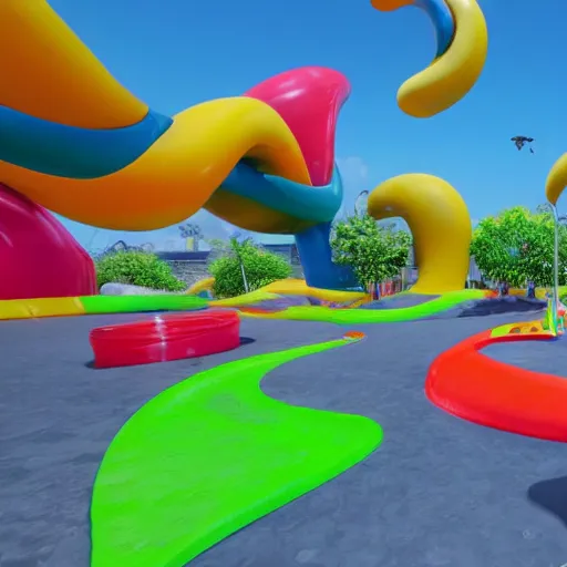 Prompt: : hyperbolic playground with bright colors 8k photorealistic hyperrealistic unity unrealengine