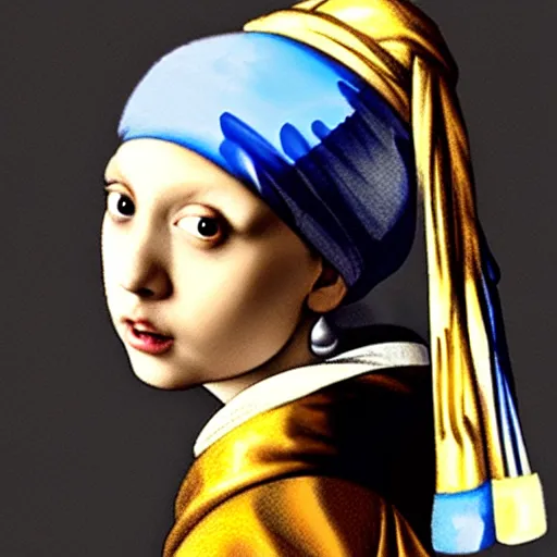 Prompt: Anime girl with a Pearl Earring by Johannes Vermeer, parody work, trending on pixiv, big eyes