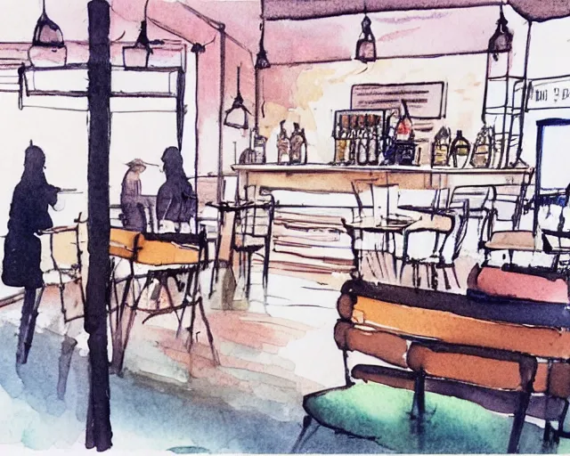 Image similar to a coffee shop smooth light color watercolor ink pen