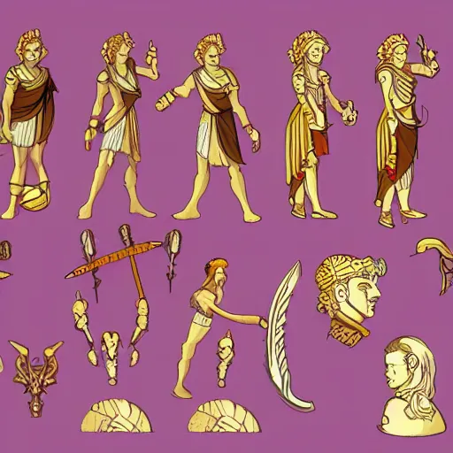 Prompt: game asset sheet 2 d sprite ancient greece