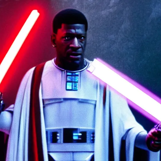 Image similar to gucci mane holding a lightsaber as mace windu in star wars episode 3, 8k resolution, full HD, cinematic lighting, award winning, anatomically correct