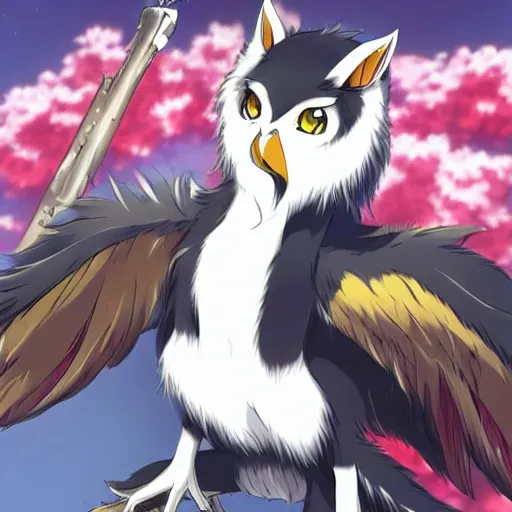 Prompt: modern anime still an anthro male cockatiel furry fursona in a lavish outfit, handsome anime eyes, key anime visuals with anime environmental background