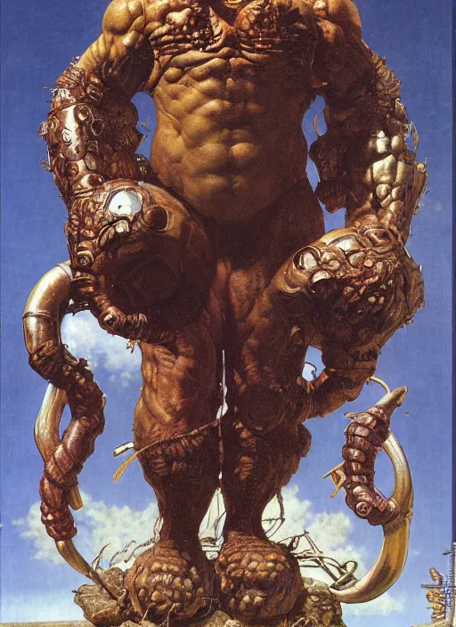 Prompt: upper body and head portrait of huge massive morgan aste as juggernaut, by lawrence alma tadema and zdzislaw beksinski and norman rockwell and jack kirby and tom lovell and greg staples