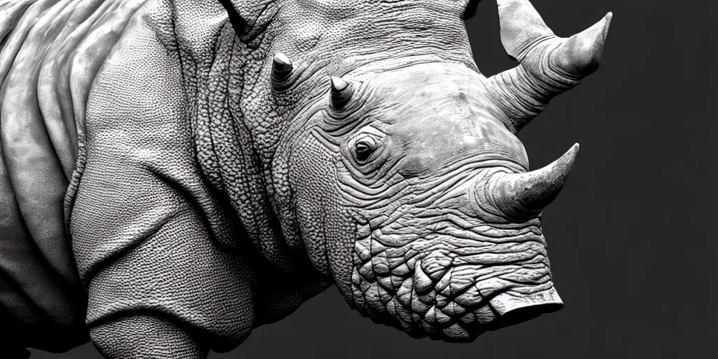 Prompt: very fine textured 8k sharp high detail art of rhino man