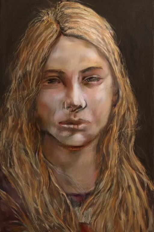 Prompt: lauren getting a brick, oil on canvas, intricate, portrait, 8 k highly professionally detailed, hdr, cgsociety