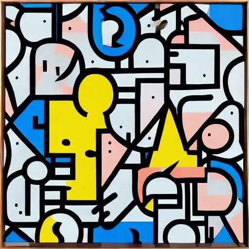 Image similar to pac - man - maze!!!! painting by mondrian