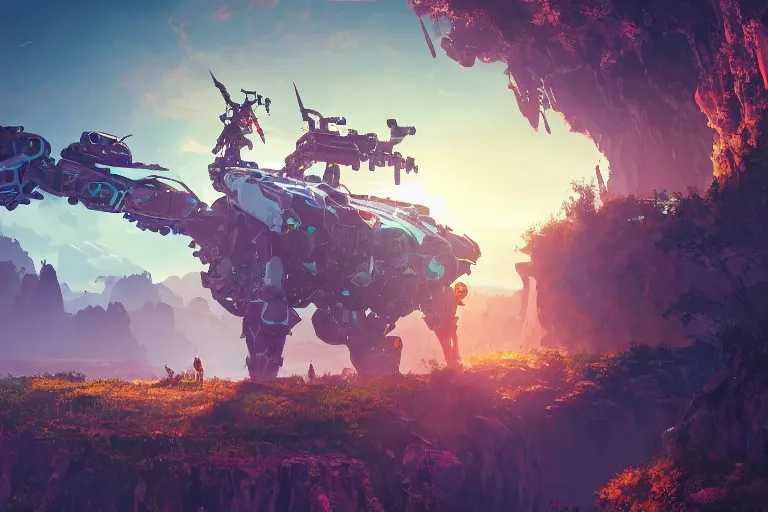 Image similar to watcher machine mecanical creature robot of horizon forbidden west horizon zero dawn radiating a glowing aura global illumination ray tracing hdr fanart arstation by ian pesty and alena aenami artworks in 4 k