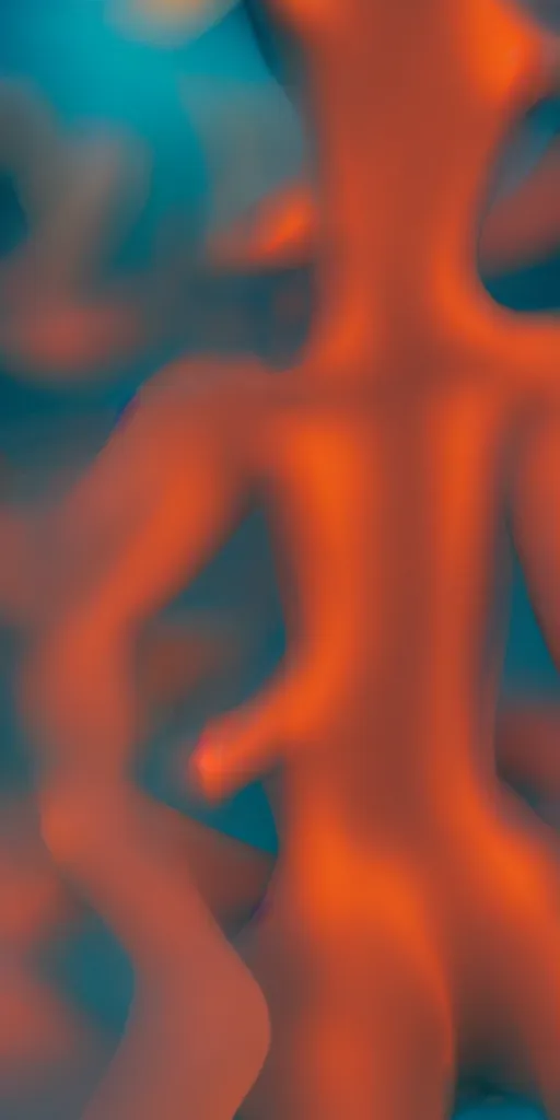 Image similar to a blurry closeup picture of abstract gorgeous human bodies, body parts, torso, macro photography, long exposure photograph, surrealism, anamorphic bokeh, orange and cyan lighting, cinematic