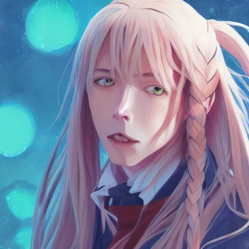 Prompt: anime portrait of elon musk as an anime cat girl waifu, long white hair, twisted braid, watery eyes, by Stanley Artgerm Lau, WLOP, Rossdraws, James Jean, Andrei Riabovitchev, Marc Simonetti, and Sakimichan, trending on artstation