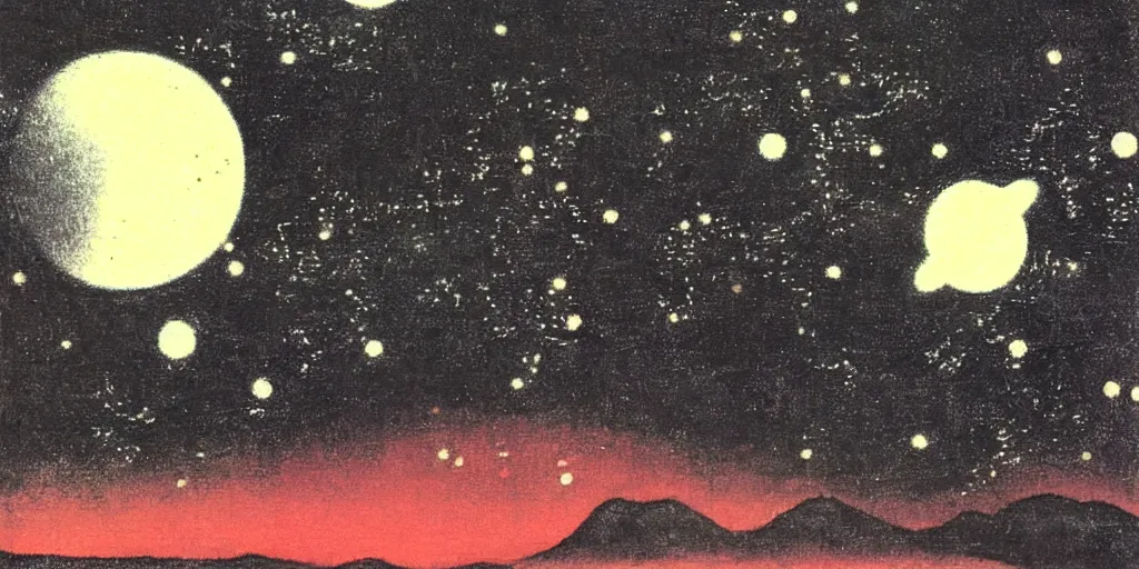 Prompt: painting of space by kitano tsunetomi, 1 9 3 9