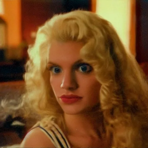 Prompt: a pretty blonde in the living room, still from a 1995 music video