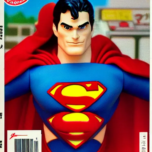 Prompt: superman toy japan. Dynamic Macro 1992. Cover of Nintendo Power