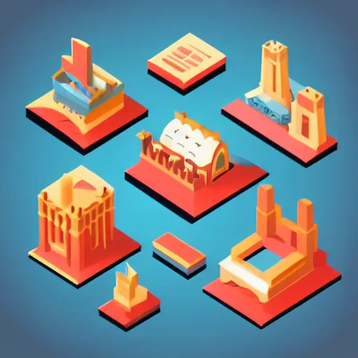 Image similar to fantasy isometric 3 d icons, 8 k, vector image, stock vector icons
