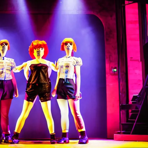 Prompt: girl robot the musical, live stage production photography