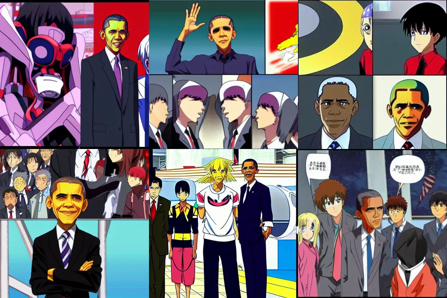 Prompt: Obama in the anime Neon Genesis: Evangelion