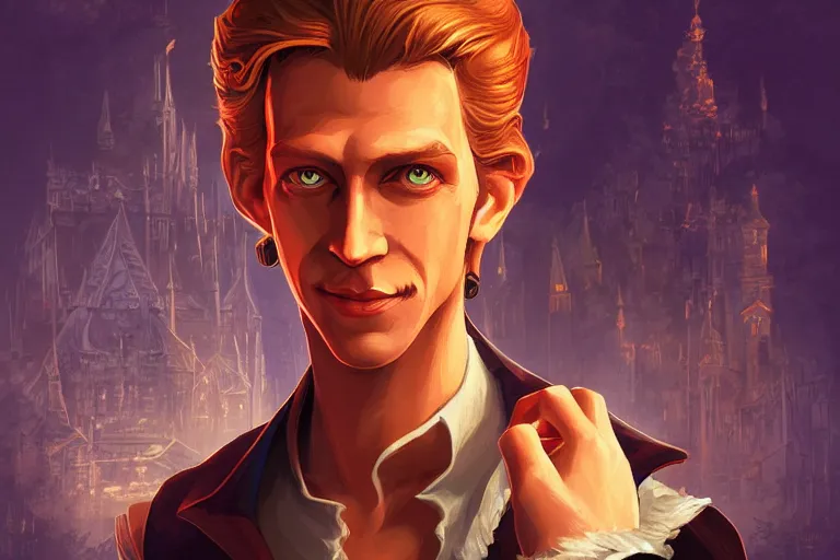 Image similar to Guybrush Threepwood, fantasy, portrait, sharp focus, intricate, elegant, digital painting, artstation, matte, highly detailed, concept art, illustration, ambient lighting, art by ilya kuvshinov