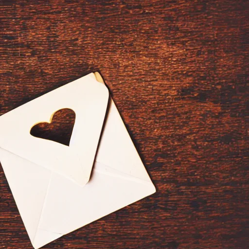 Prompt: instant photograph of love letters on a dark wood table, polaroid, light leak, depth of field