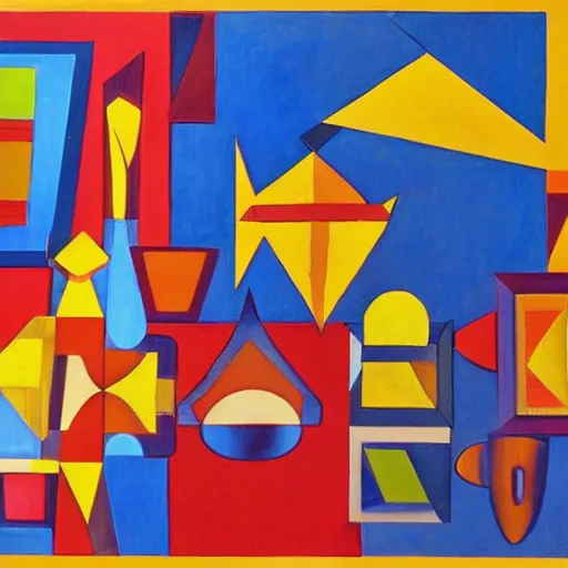 Image similar to cubism mixed with srilankan traditional abstract shapes