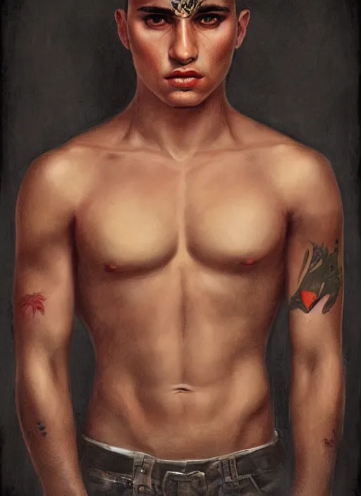 Image similar to portrait of a young latino tough guy, art by manuel sanulian and tom bagshaw