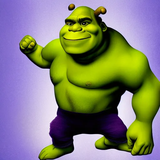 Prompt: Digital painting of Shrek as The Hulk