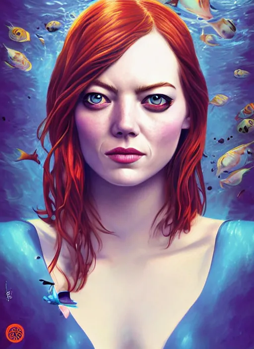 Image similar to underwater pirate portrait of emma stone, pixar style, by tristan eaton stanley artgerm and tom bagshaw.