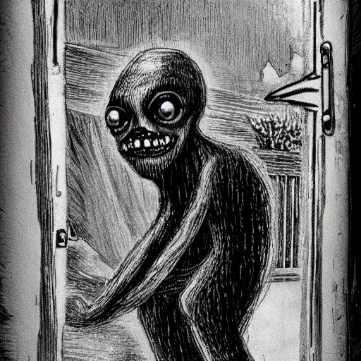 Prompt: ”creepy creature lurking outside”