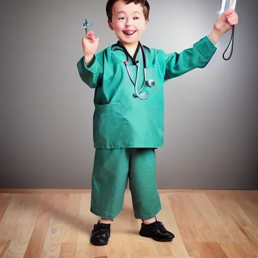 Image similar to full body photo of a little kid as a doctor