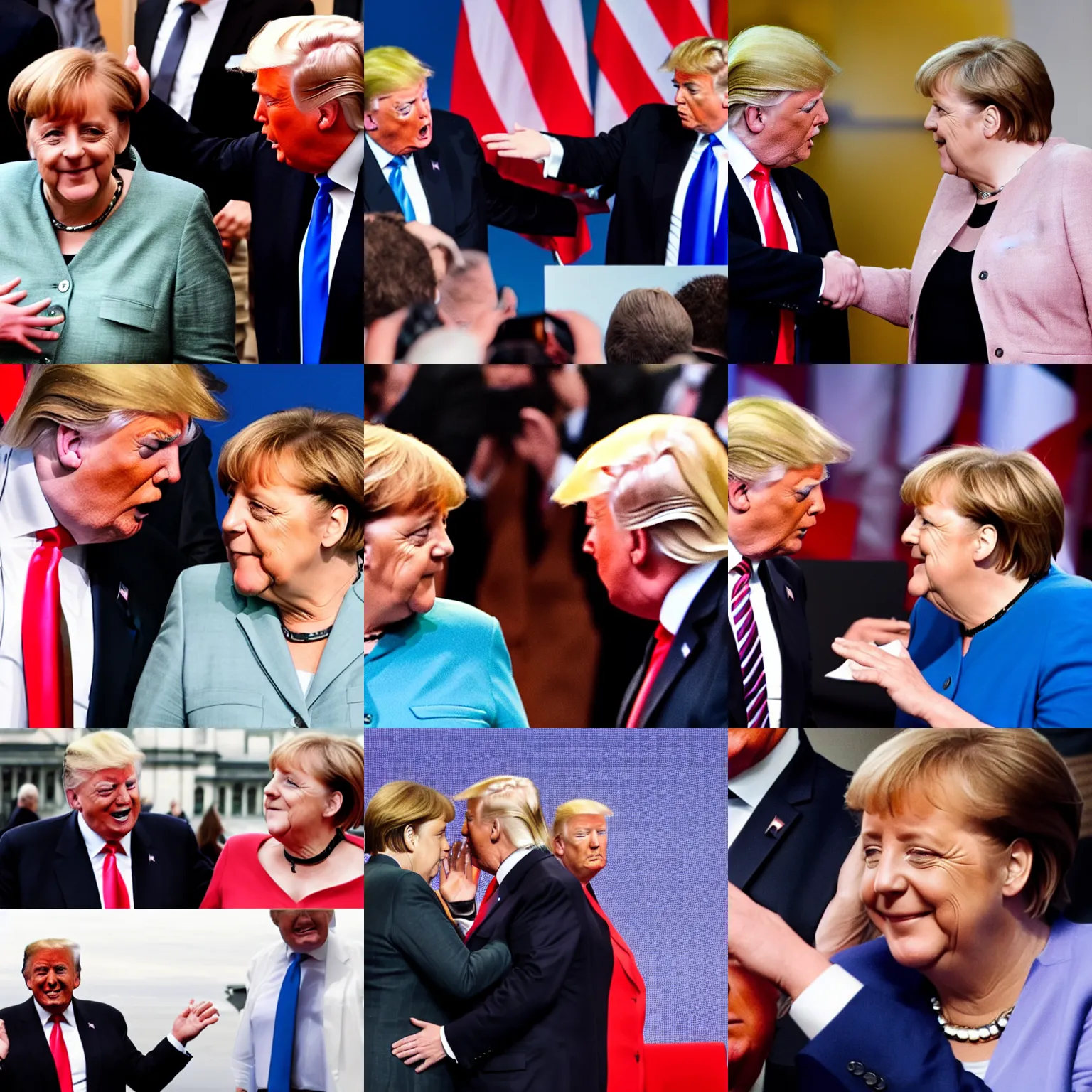 Prompt: Angela Merkel slapping Donald Trump, award winning photography