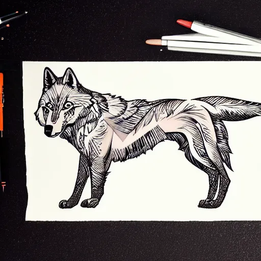 Prompt: tattoo stencil on paper detailed vector wolf