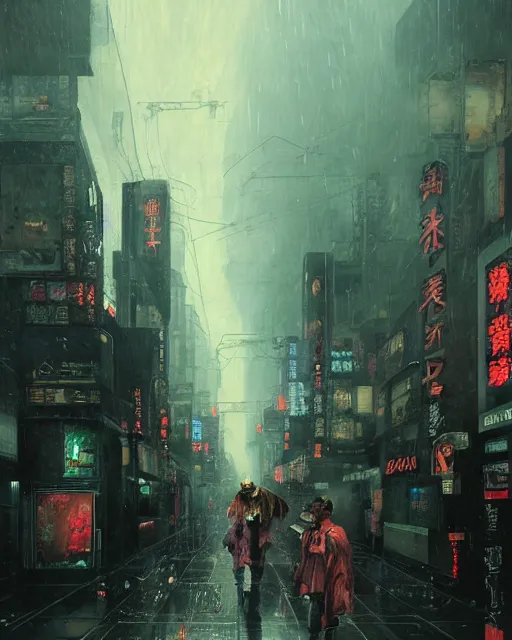 Image similar to a highly detailed epic cinematic concept art CG render digital painting artwork: Tokyo in lightning storm . By Greg Rutkowski, in the style of Francis Bacon and Syd Mead and Norman Rockwell and Beksinski, open ceiling, highly detailed, painted by Francis Bacon and Edward Hopper, painted by James Gilleard, surrealism, airbrush, Ilya Kuvshinov, WLOP, Stanley Artgerm, very coherent, triadic color scheme, art by Takato Yamamoto and James Jean