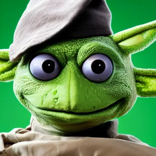 Prompt: photo of hybrid of kermit the frog and yoda with abs