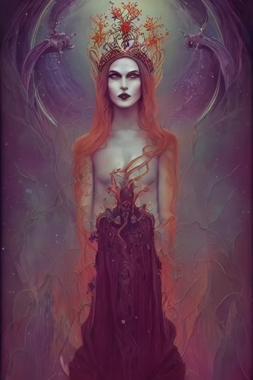 Image similar to jeweled Crown, other worldly, cruel and dark, art nouveau, by Anato Finnstark, Tom Bagshaw, Brom