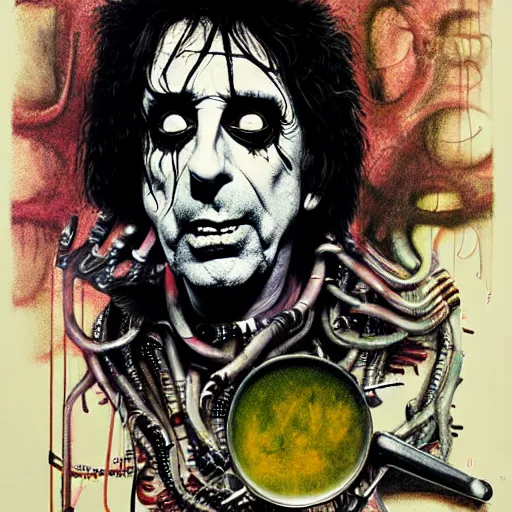 Image similar to graphic illustration, creative design, alice cooper, biopunk, francis bacon, highly detailed, hunter s thompson, concept art, mixed media