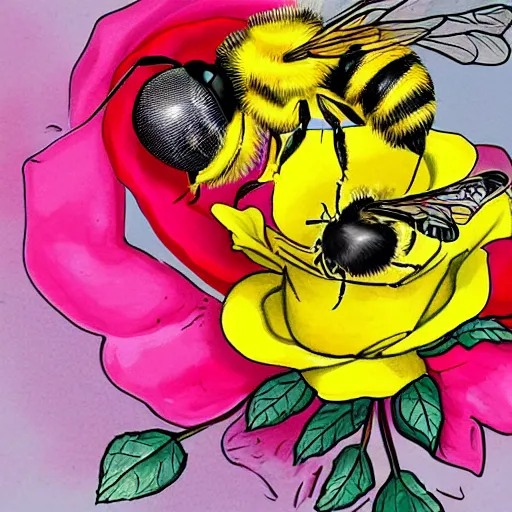 Image similar to a beautiful illustration of a rose with a bee sitting on it like maja the bee