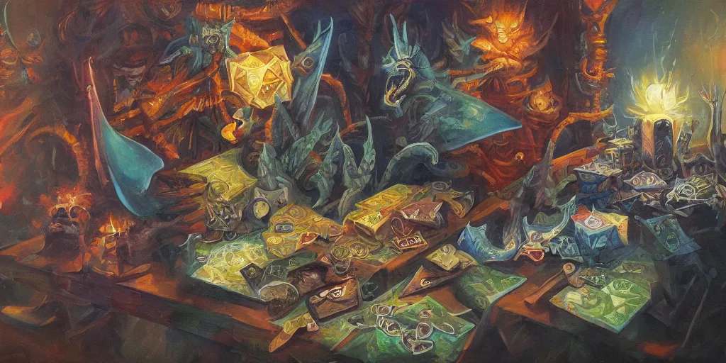 Prompt: d & d, deck of many things, oil painting