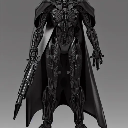 Image similar to humanoid handgun wearing a dark cloak, photorealistic, sharp image, highly detailed, fantasy