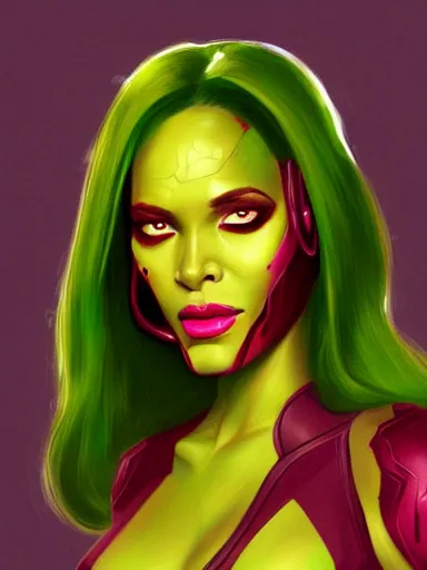 Image similar to gamora from guardians of the galaxy, portrait, digital painting, elegant, beautiful, highly detailed, artstation, concept art