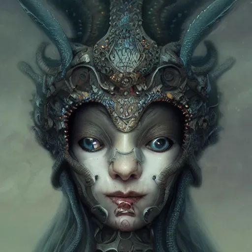 Prompt: soft painting of a curiosities carnival lovecraftian, blessing, porcelain beautiful young full armor, perfectly detailed, symmetrical accurate intricate sensual features, highly detailed, artstation, sharp focus, tom bagshaw esao andrews