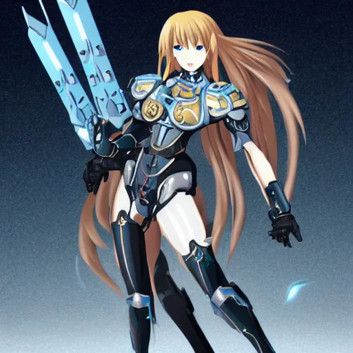 Prompt: realistic anime elegant hermetic antediluvian cyber mech warrior princess holding a lance