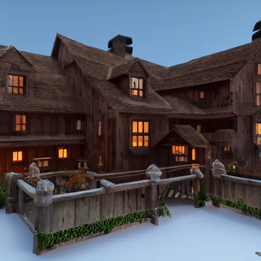 Image similar to Peaceful wooden mansion, unreal engine 5 tech demo, Asher Duran