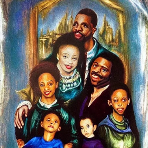 Image similar to “cast of Family Matters, style of El Greco”